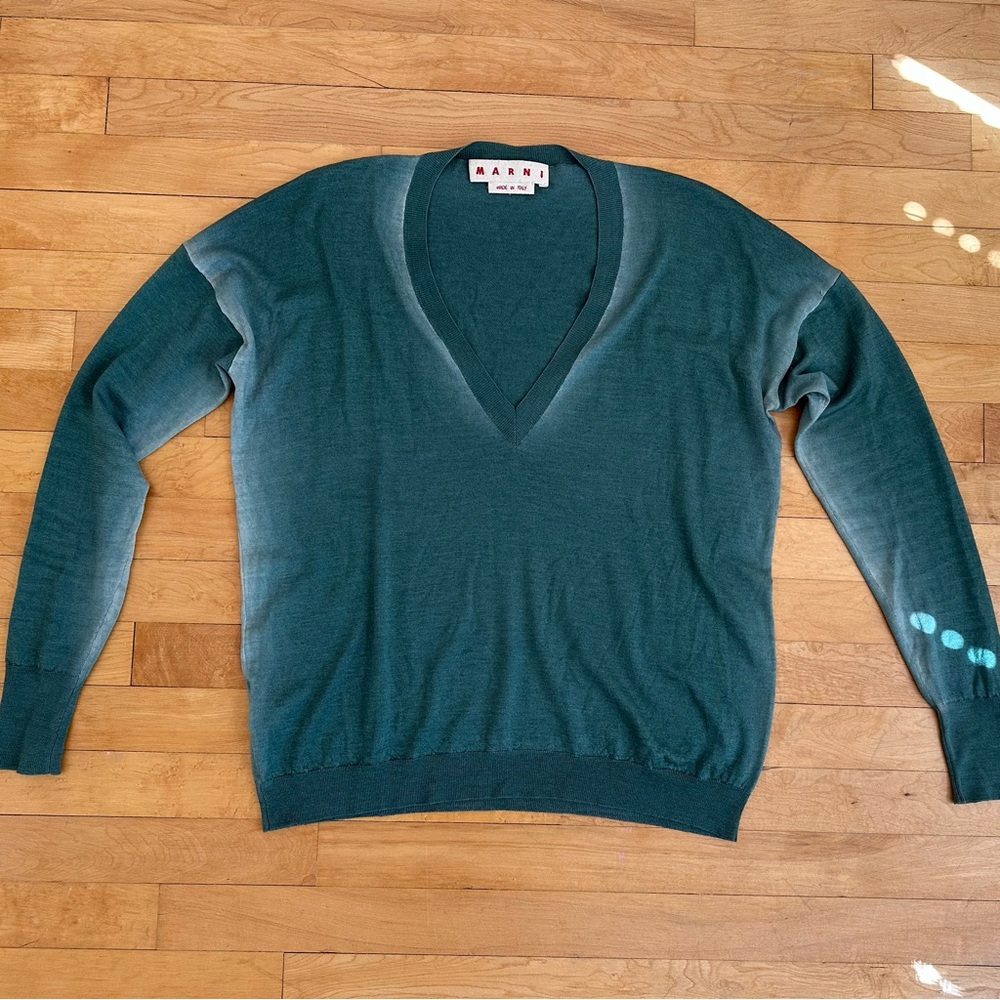 Marni Teal V-Neck Sweater - Cashmere & Silk